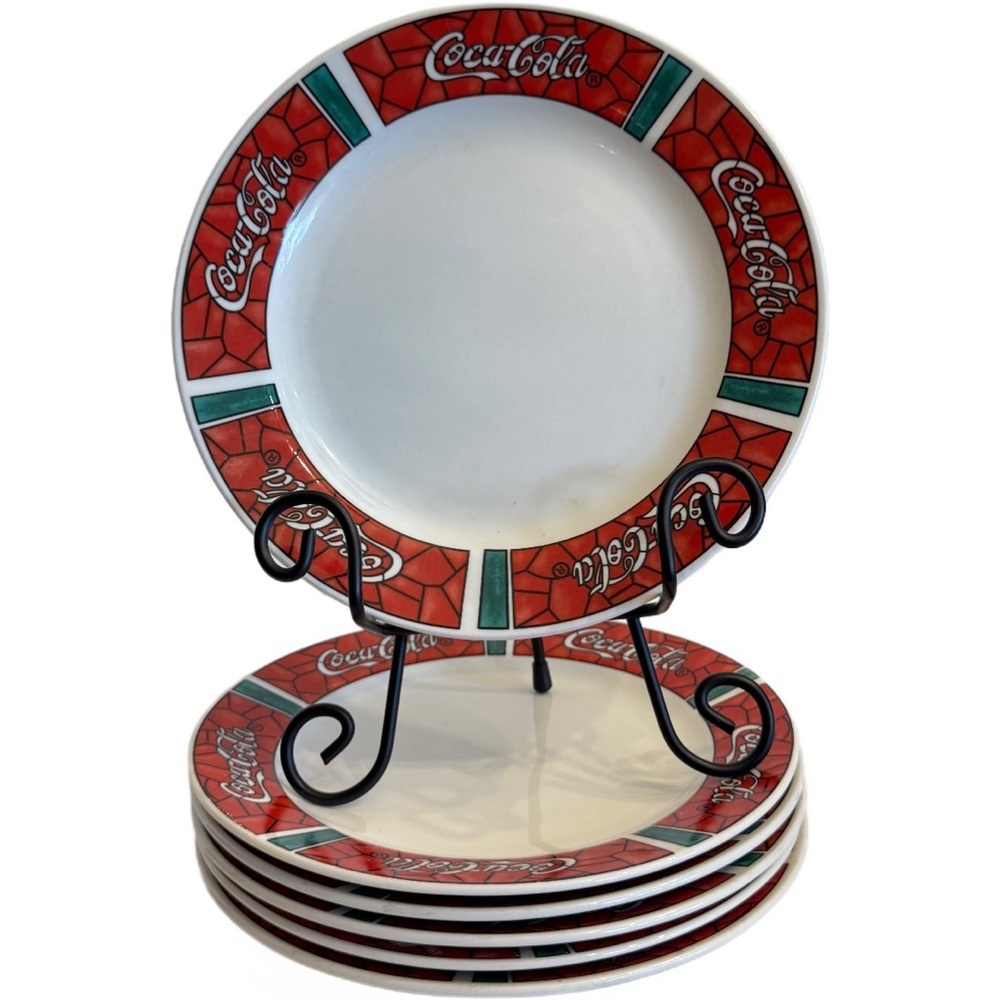 LOT of 2 Salad Plates Coca Cola by Gibson Designs 9" PLATE Stain Glass Mosaic